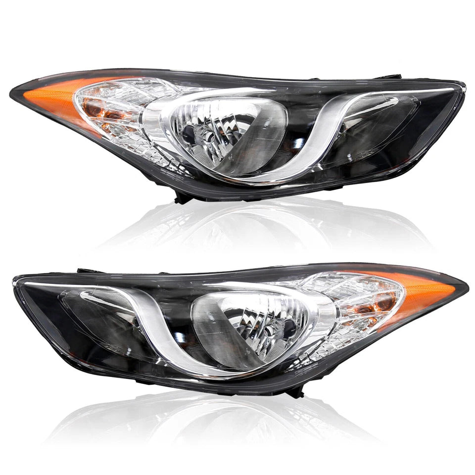 For 2011-2013 Hyundai Elantra Chrome Halogen Headlights Assembly Pair w/Bulbs