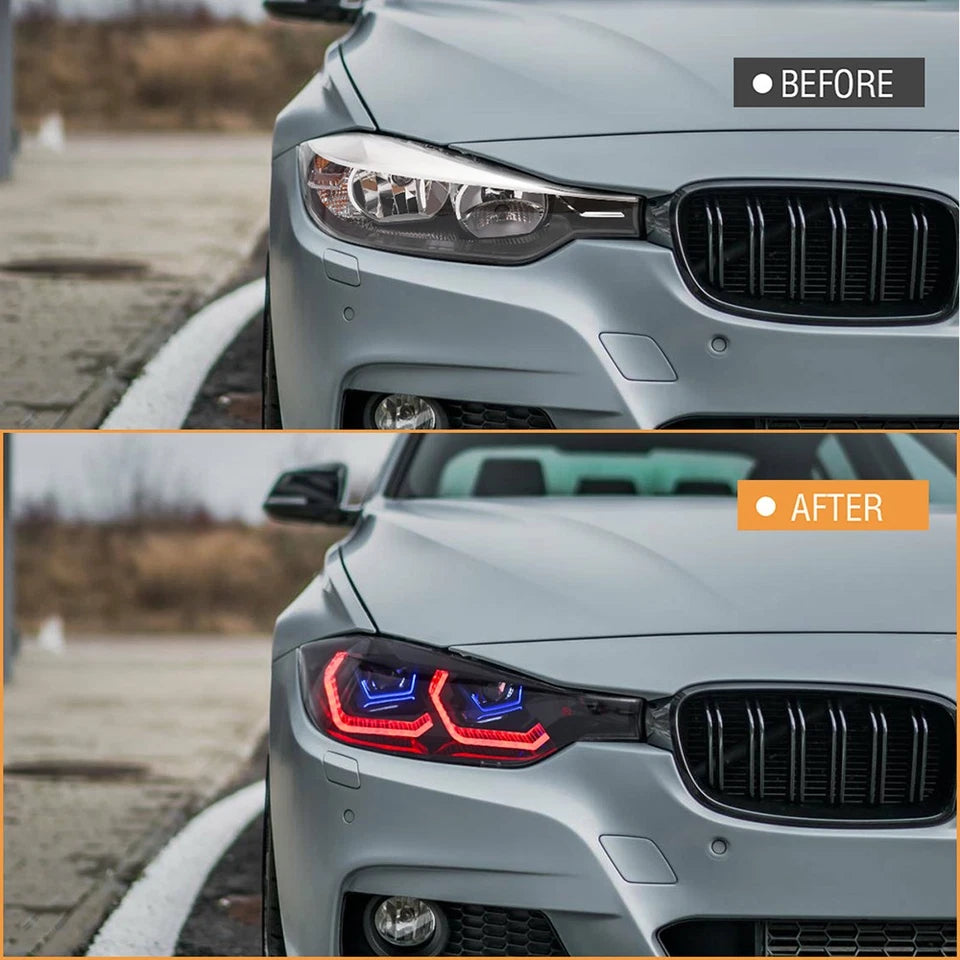 RGB LED Headlight For 2012-2015 BMW F30 3-Series Front Lamps Sequential Signal