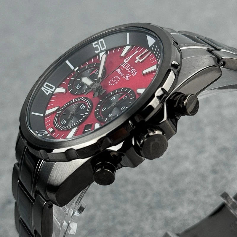 Bulova Marine Star 98B350 Men's Chronograph 43mm Red Dial Quartz Watch
