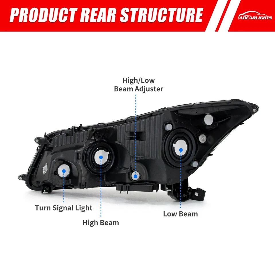 Pair Black Headlights Assembly For 2008-2012 Honda Accord 4Dr Sedan Headlamp L+R