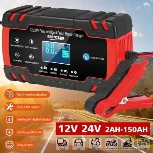 Car Battery Charger Heavy Duty 12V/24V Smart Automatic Intelligent Pulse Repair