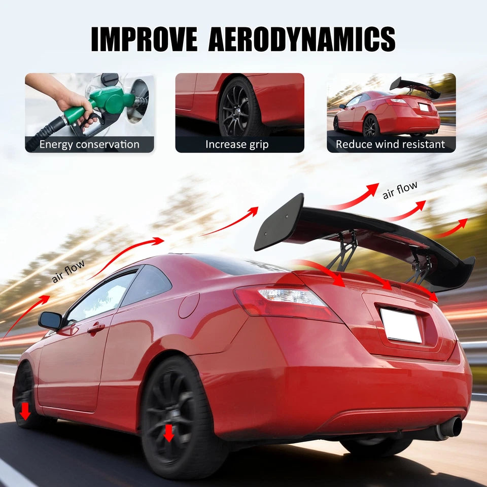Universal 57" Inch GT Rear Trunk Spoiler Wing & LED Brake Light Gloss Black ABS