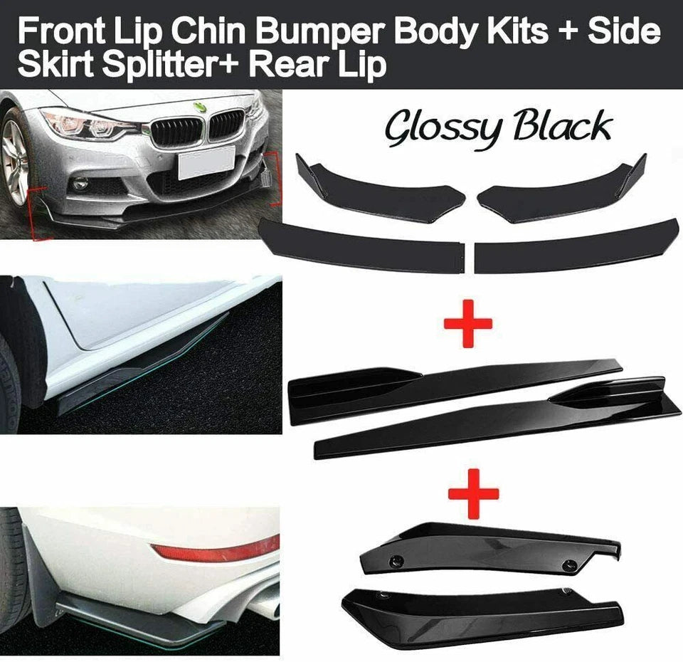 For Hyundai Elantra Black Front Bumper Lip Spoiler Splitter+Side Skirt+Rear Lip