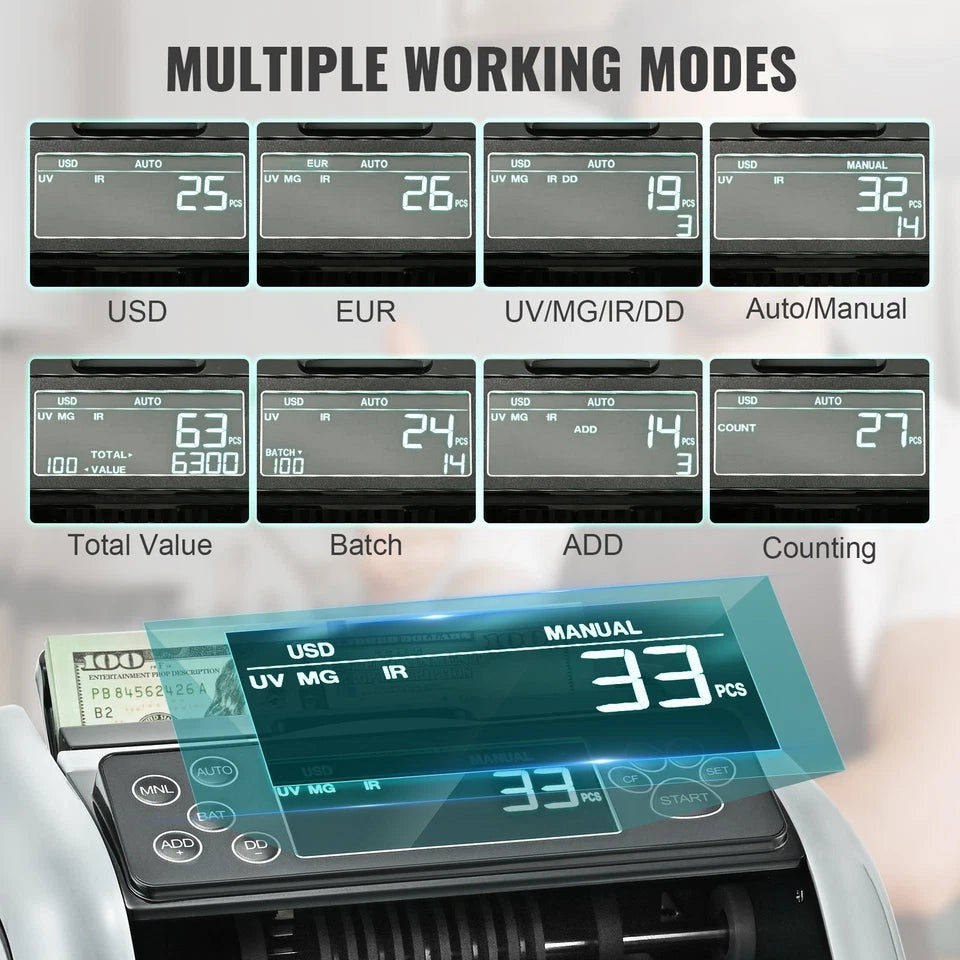 Money Counter Machine Bill Counter with UV MG IR DD Counterfeit Detection