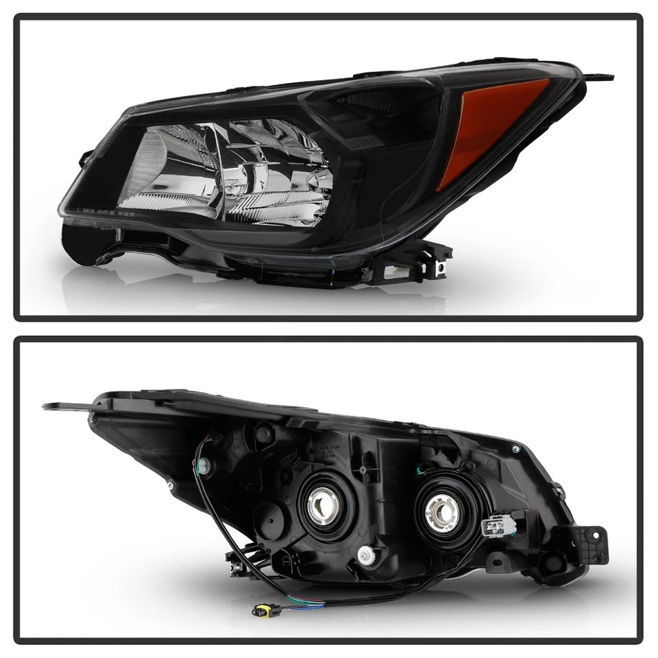 For 2014-2016 Subaru Forester Halogen Type Black Headlights Headlamps Left+Right