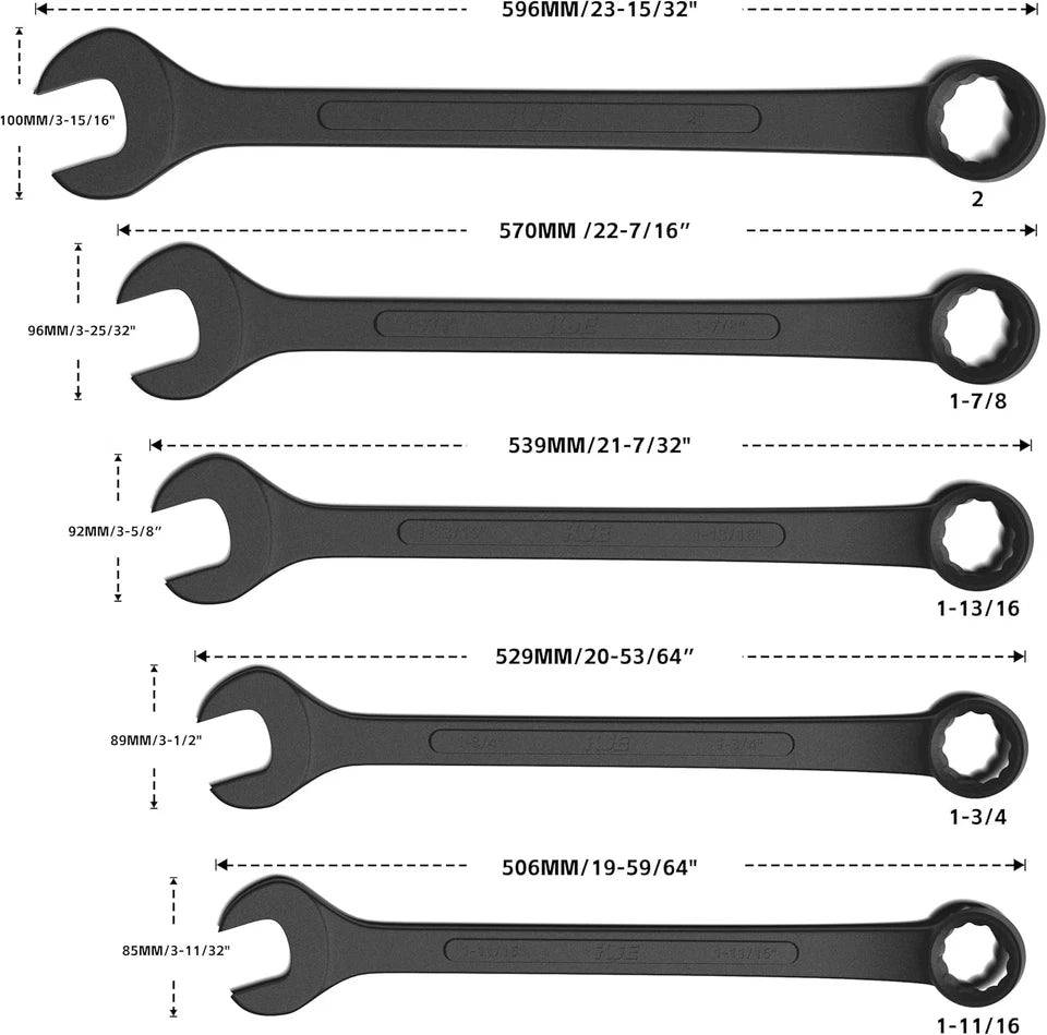 10-Piece SAE Black-Oxide Jumbo Combination Wrench Set, Open-End Large Wrench