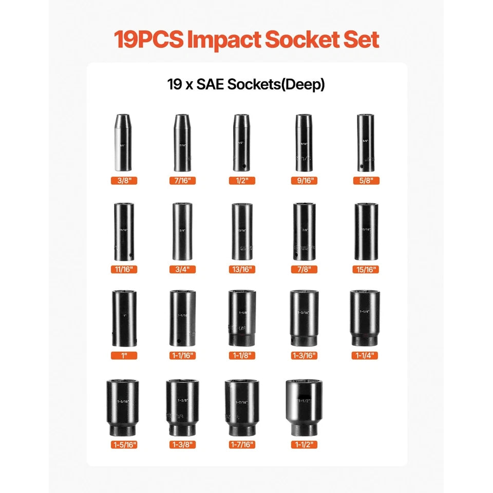 Impact Socket Set Deep 1/2 in for Trucks RVs