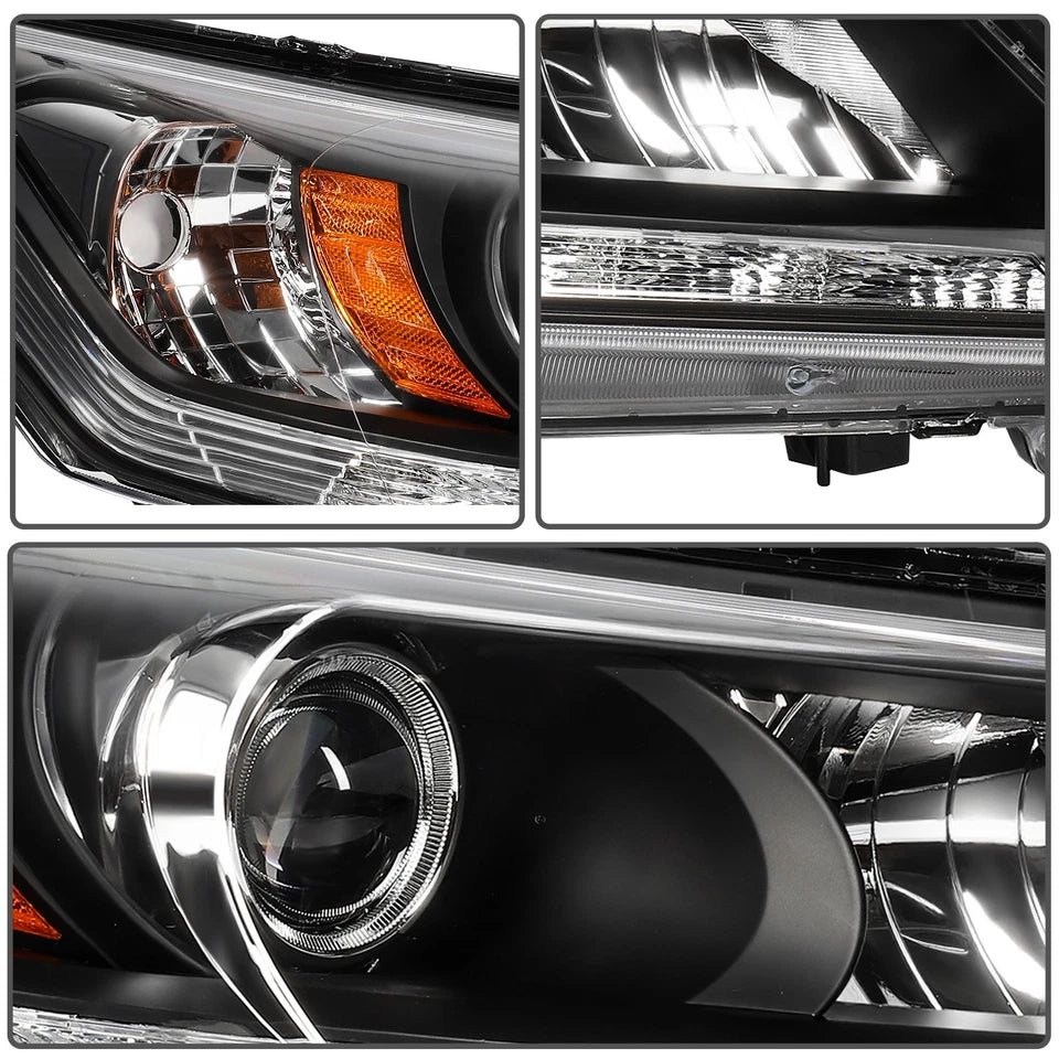 PAIR LED DRL Projector Headlights For Honda Accord Sedan EX-L 3.5L V6 2013-2015