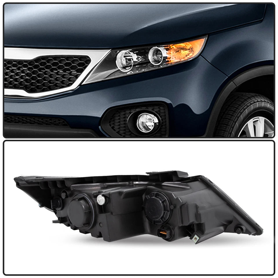 For 2011 2012 2013 Kia Sorento Halogen Black Amber L+R Pairs Headlight
