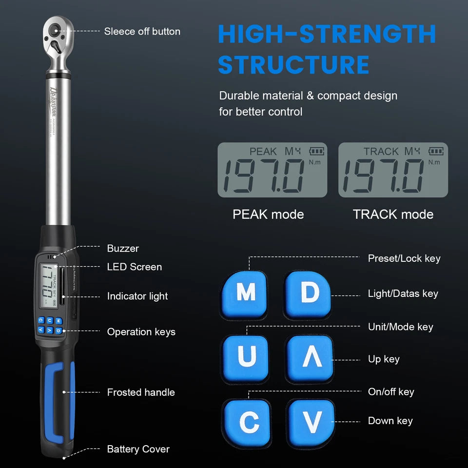Calibrated Digital Torque Wrench 1/2 in Dr Electronic Torque Wrench 10-200Nm
