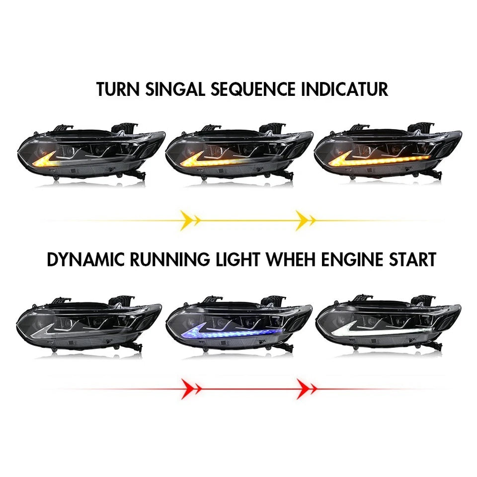 For 2018-2022 10th Gen Honda Accord Sedan LED Headlights Headlamp Sequential DRL