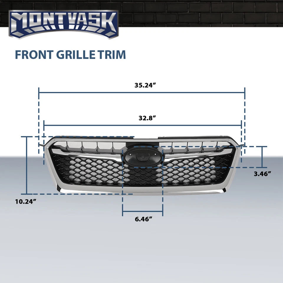 Front Bumper Upper Grille Grill w/ Chrome Trim Fit For 2012-2016 Subaru Impreza