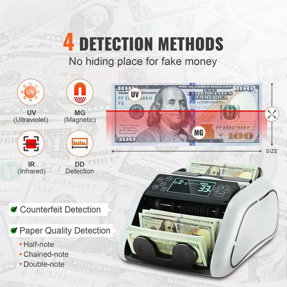 Money Counter Machine Bill Counter with UV MG IR DD Counterfeit Detection