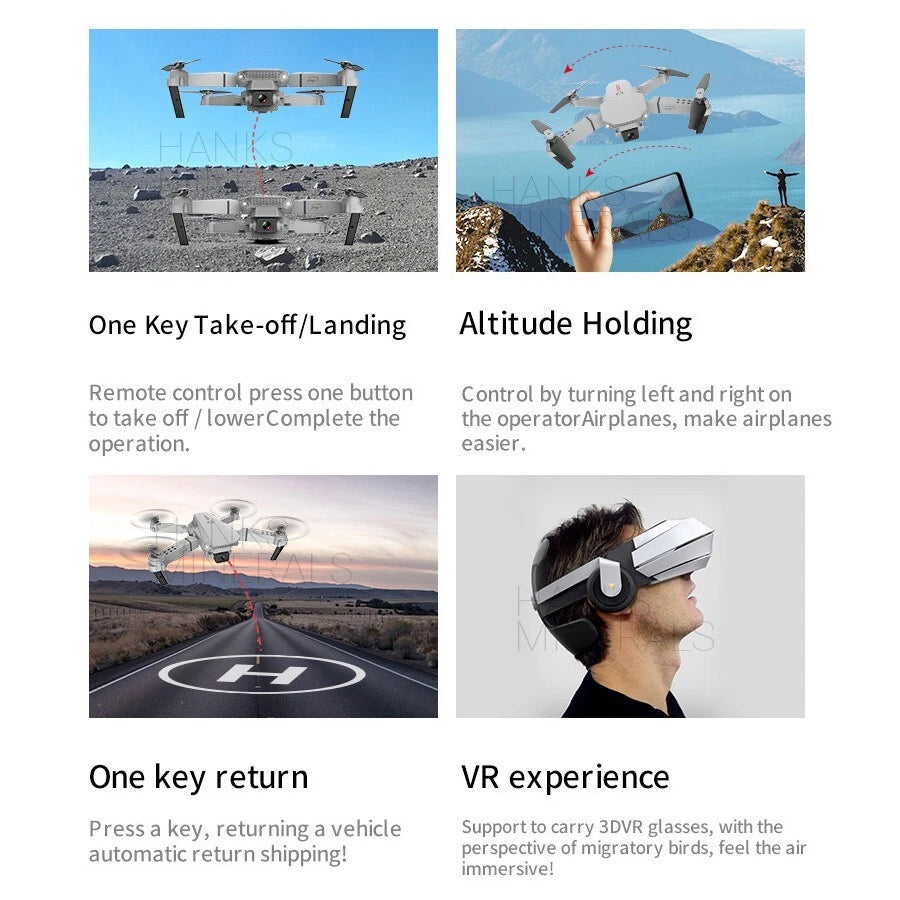 Drone 2026 4K HD Dual Camera WiFi FPV RC Foldable Quadcopter + 4 Batteries
