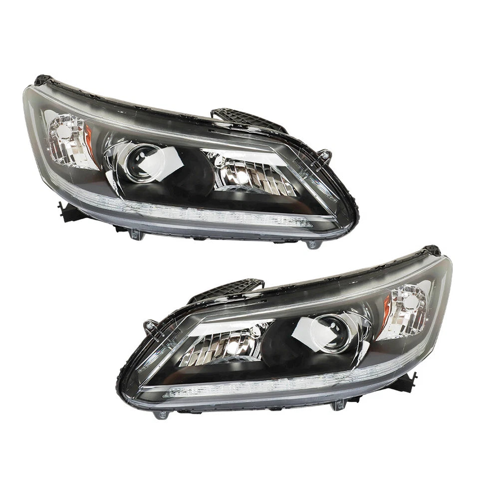 Headlight Headlamps For Honda Accord 2013-2015 Halogen w/LED DRL Right+Left Pair