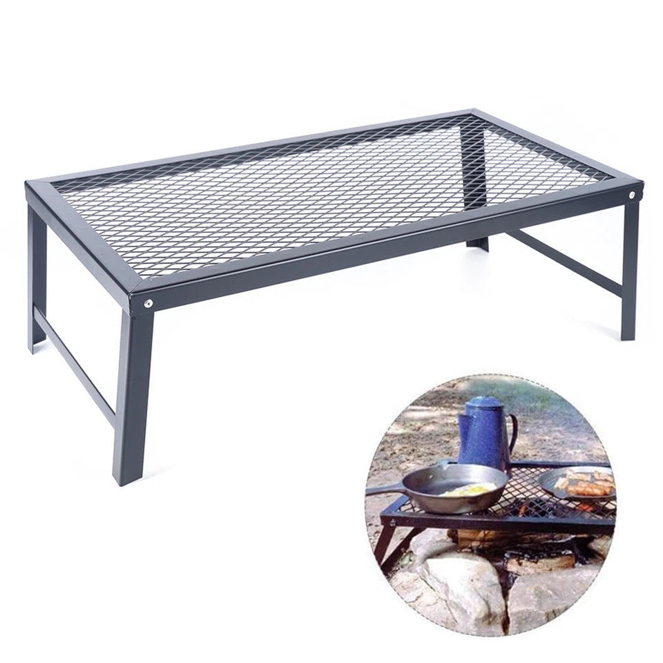 Foldable Camping Grill Fire Pit Grate Campfire Cooking Portable Stand Equipment