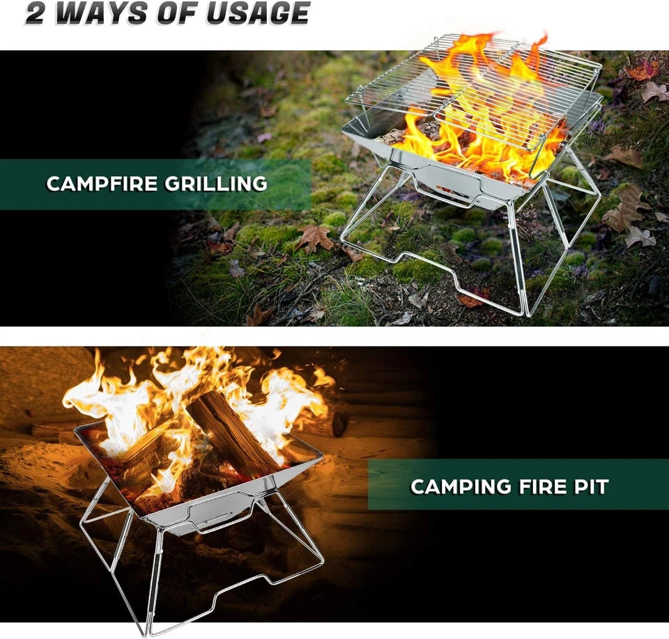 Stainless Steel Campfire Grill with Carrying Bag
