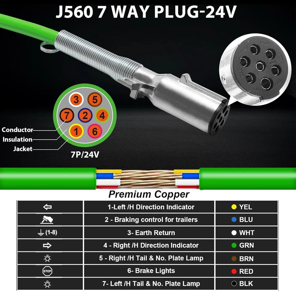 12FT Semi Truck Air Lines Kit 3 in 1 Wrap 7 Way