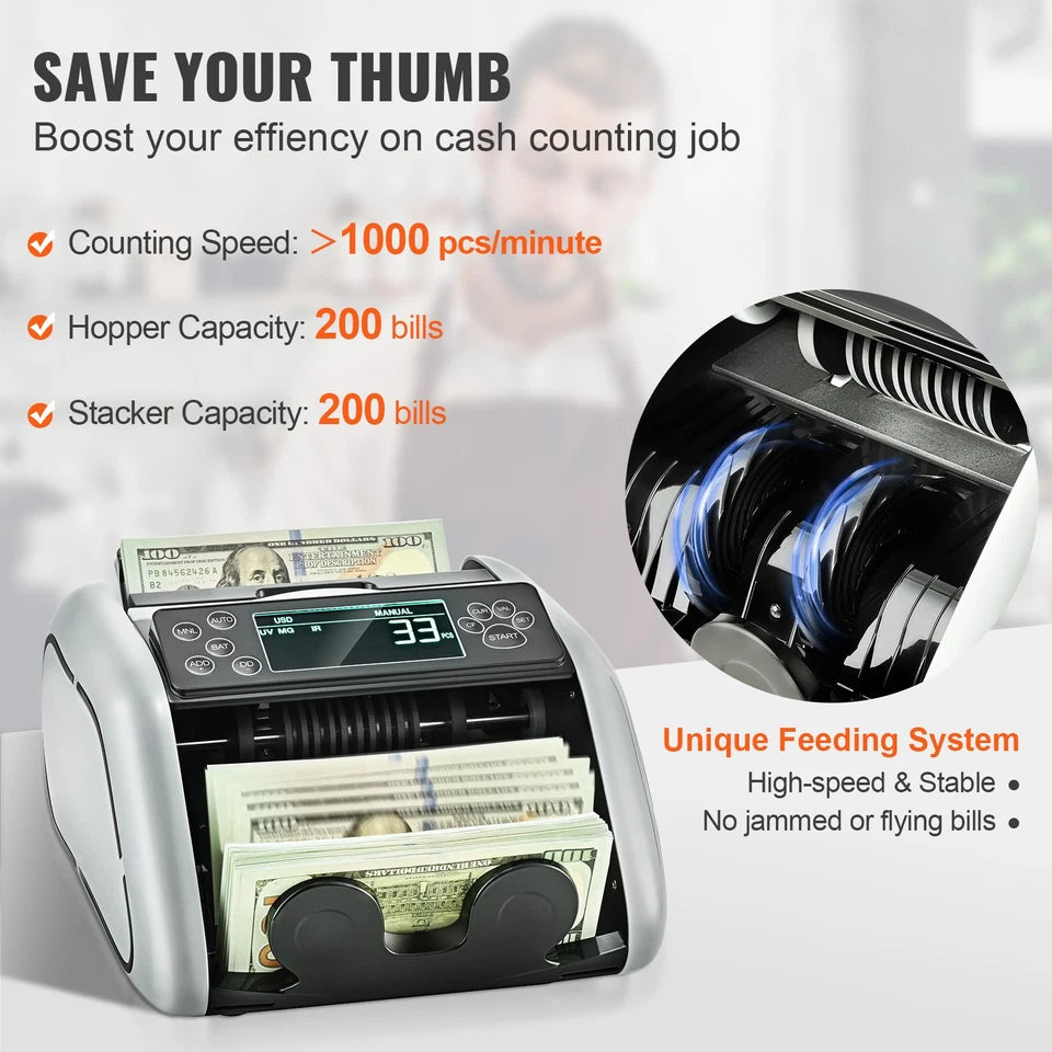 Money Counter Machine Bill Counter with UV MG IR DD Counterfeit Detection