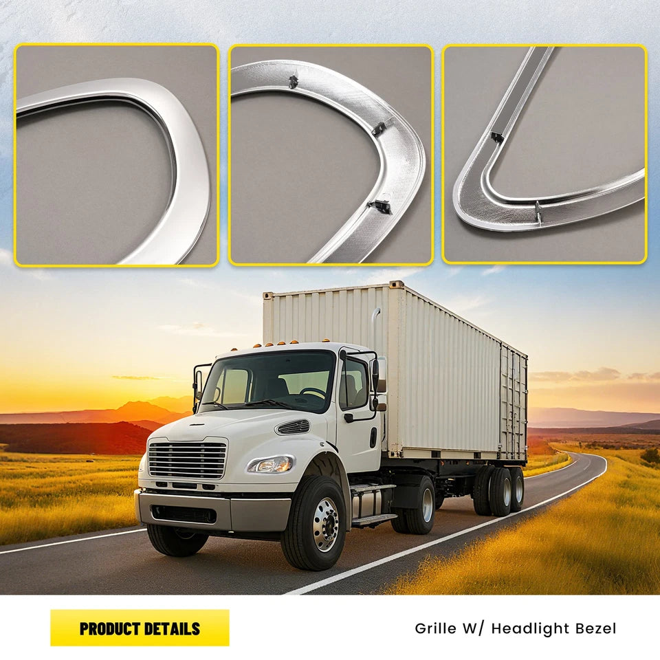 For Freightliner M2 106 112 2002-2022 Chrome Front Grille w/ Headlight Bezel Set