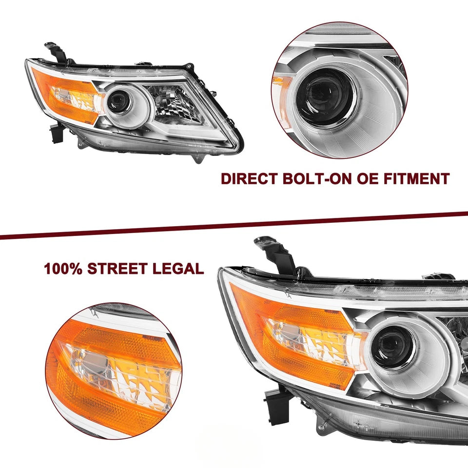 For 2011-2017 Honda Odyssey Halogen Chrome Housing Amber Corner Headlights Pair