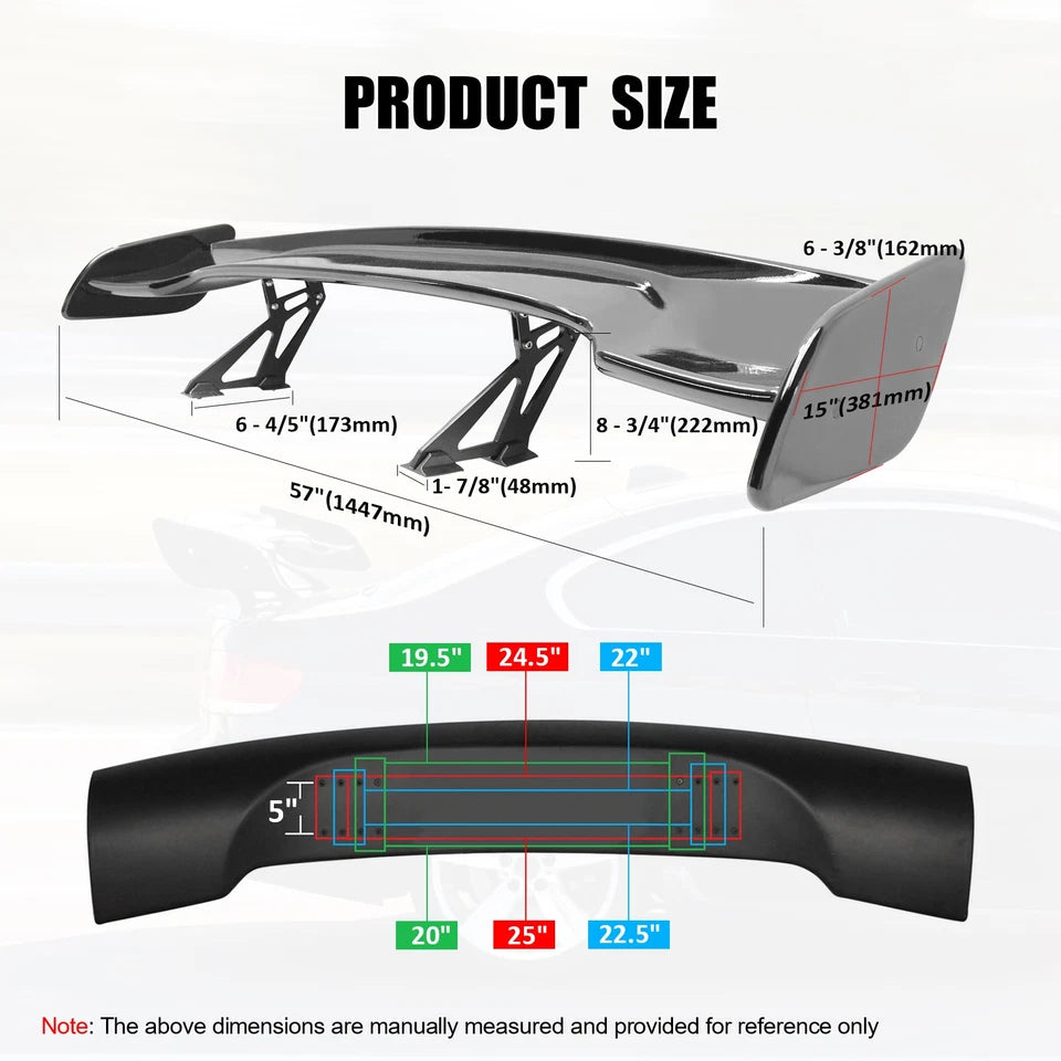 Universal 57" Inch GT Rear Trunk Spoiler Wing & LED Brake Light Gloss Black ABS