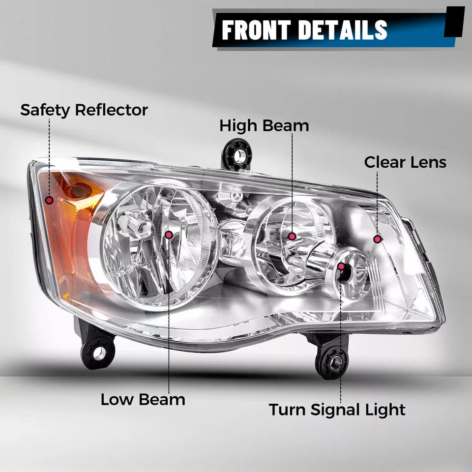 2Pcs Headlight For 2008-2016 Chrysler Town&Country 2011-2020 Dodge Grand Caravan