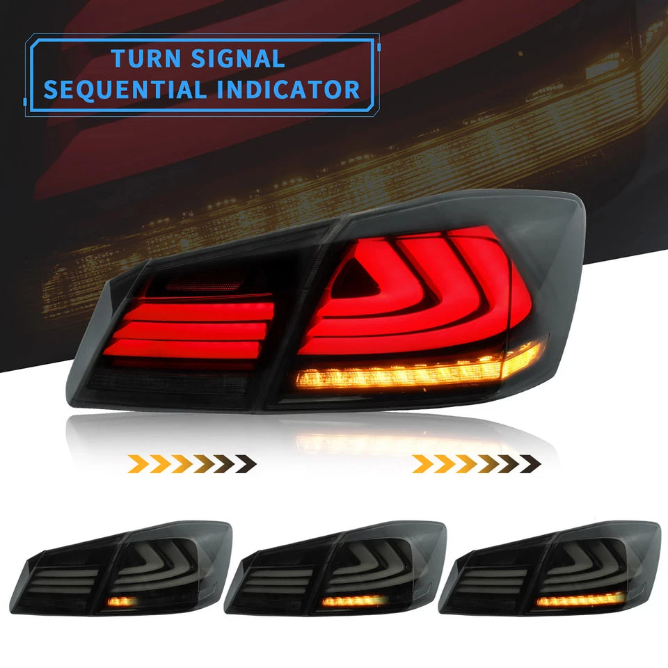 2xSmoke Full LED Tail Lights For 2013-2017 Honda Accord Sedan w/Sequential Turn