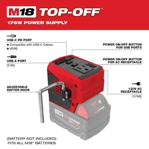 Milwaukee Tool 2846-20 M18 Top-Off 175W Power Supply (Tool Only)