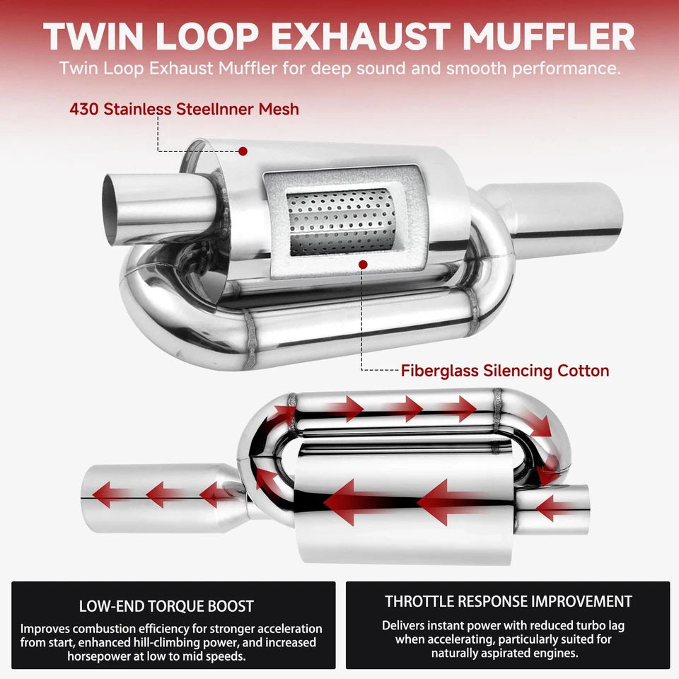 JDM Twin Loop Exhaust Muffler 2.5" Inlet 4.0" Tip Chrome For Honda Accord Sport