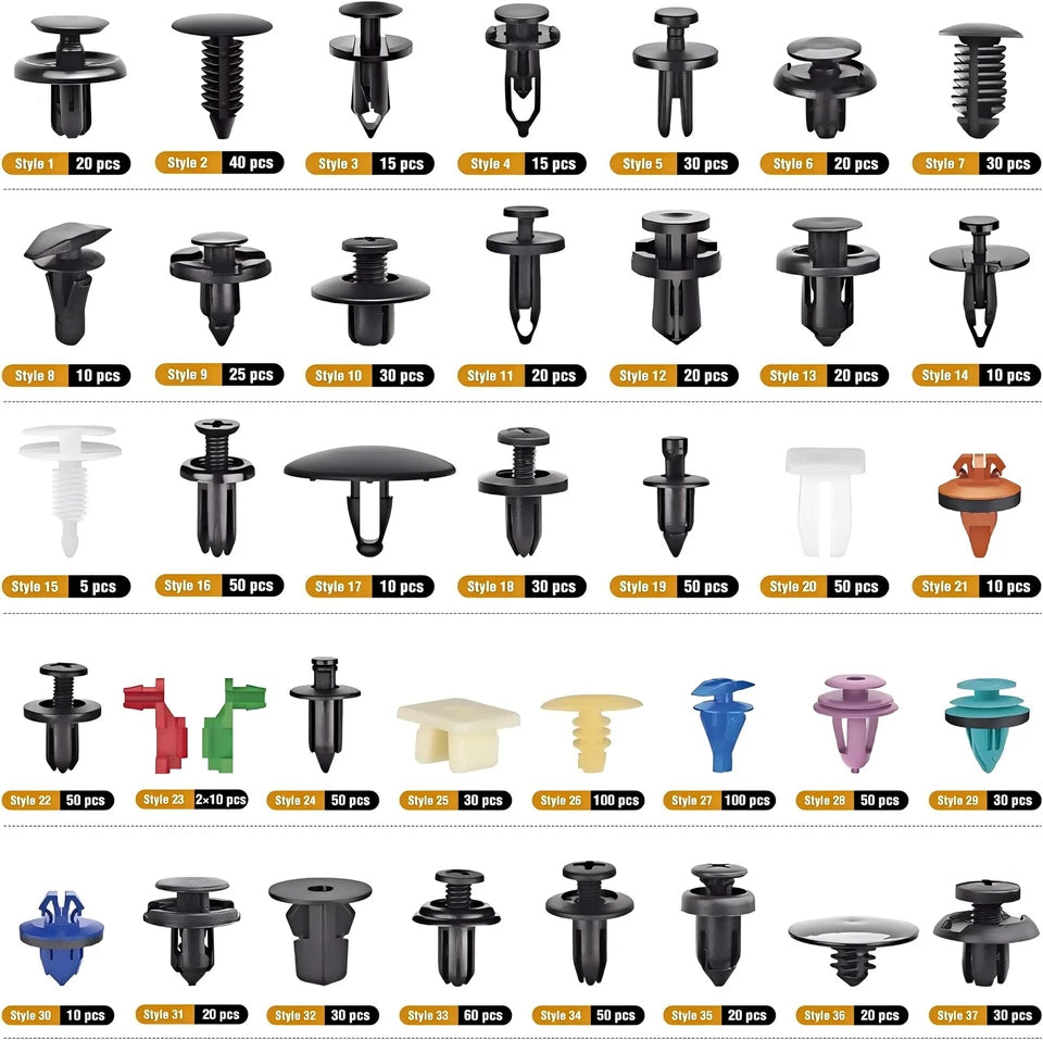 1295PCS Car Retainer Auto Fasteners Body Plastic Trim Clips Pin Rivet Bumper Kit