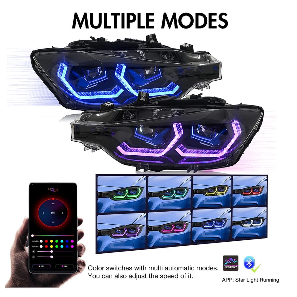 RGB LED Headlight For 2012-2015 BMW F30 3-Series Front Lamps Sequential Signal