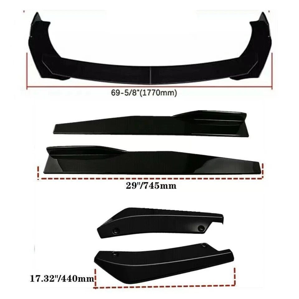 For Hyundai Elantra Black Front Bumper Lip Spoiler Splitter+Side Skirt+Rear Lip