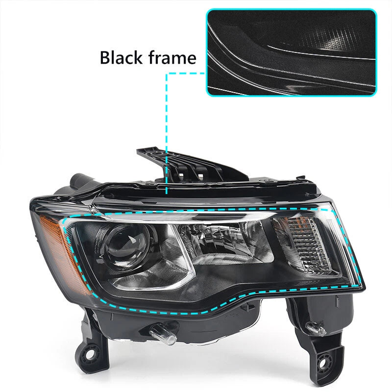 For 2017-2021 Jeep Grand Cherokee Halogen Projector Headlight Black Left+Right