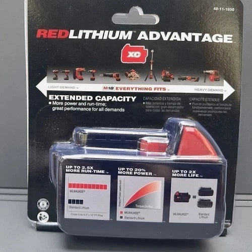 2 PCS Milwaukee 48-11-1850 M18 XC 5.0 AH 18 Volt Capacity Battery New In Pack