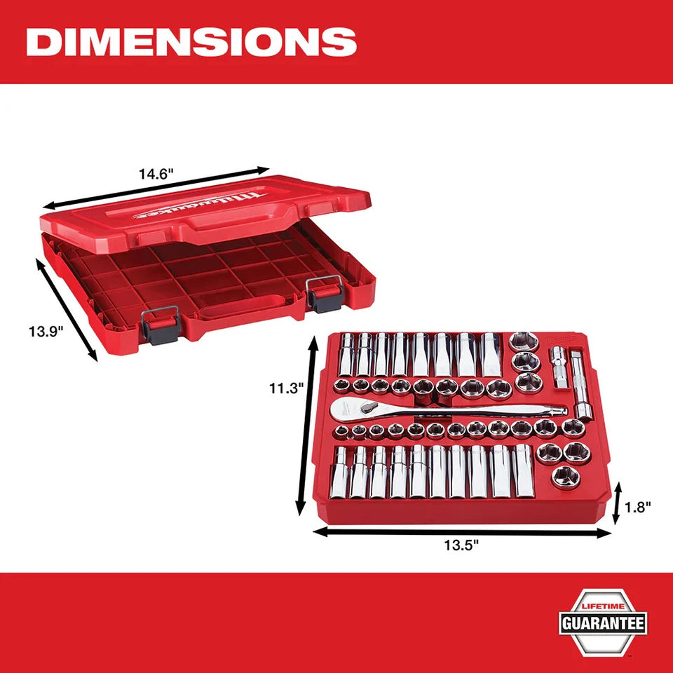 Milwaukee 48-22-9010 1/2" Drive SAE/Metric Ratchet and Socket Set- 47 PC
