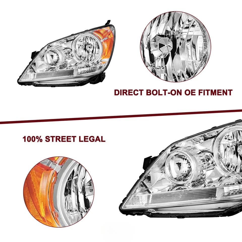 For 2005-2010 Honda Odyssey Chrome Housing Amber Corner Headlights Assembly Pair