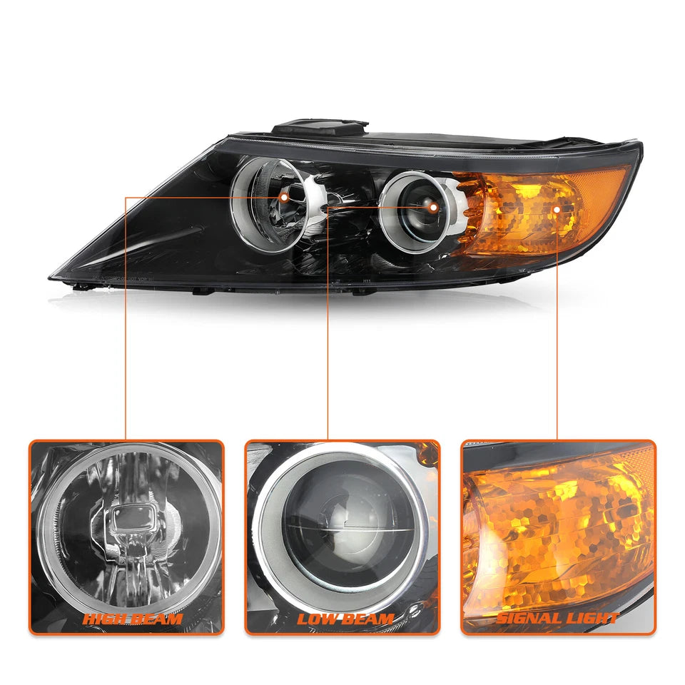 For 2011 2012 2013 Kia Sorento Halogen Black Amber L+R Pairs Headlight