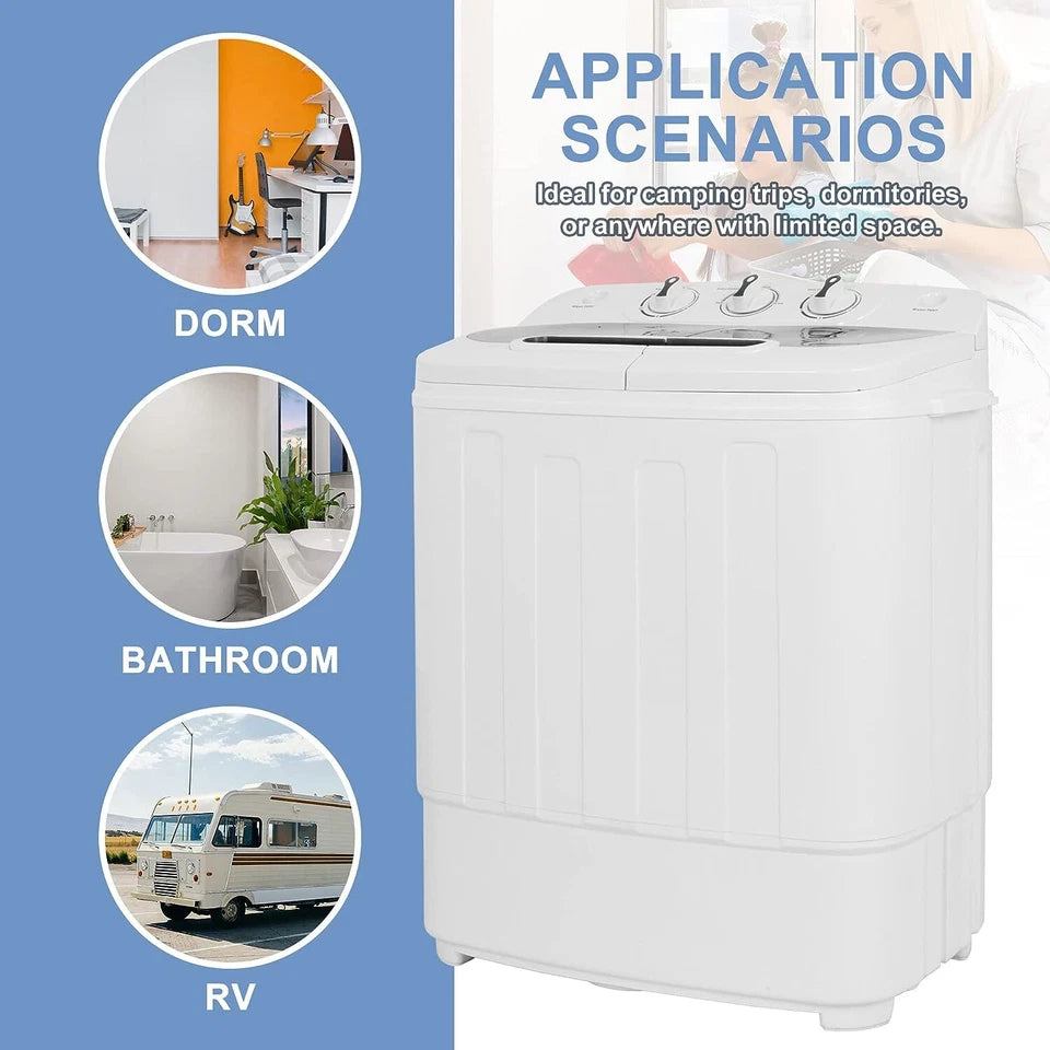 Portable Washing Machine Mini Twin Tub 13lbs Laundry Compact Washer and Dryer