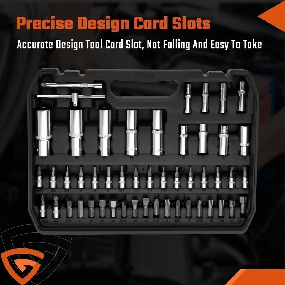 108Pcs Mechanics Tools - Kit 6-Point Socket Ratchet Wrench Set Repair Tool Case