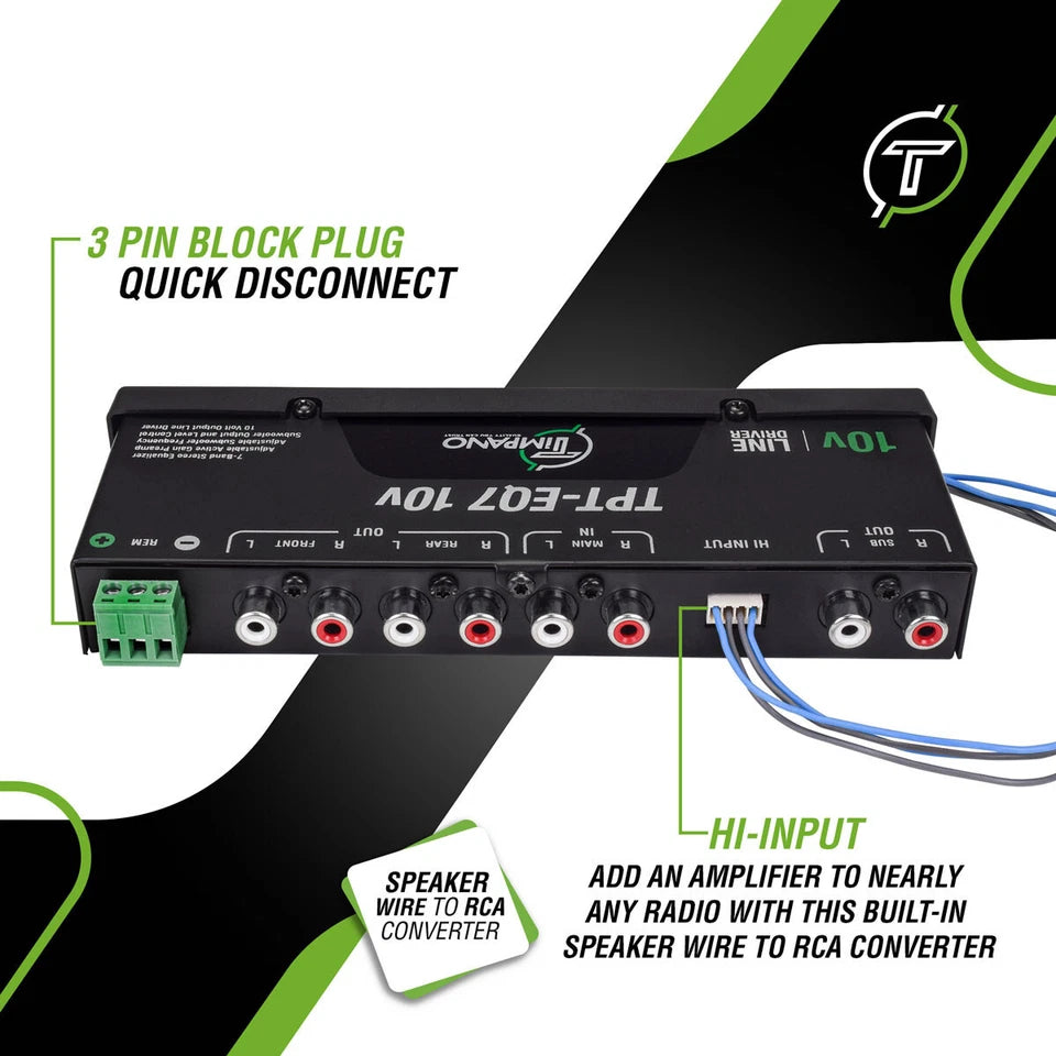 Timpano TPT-EQ7 10V 7 Band Graphic Car Audio Equalizer 6-Channel RCA Output