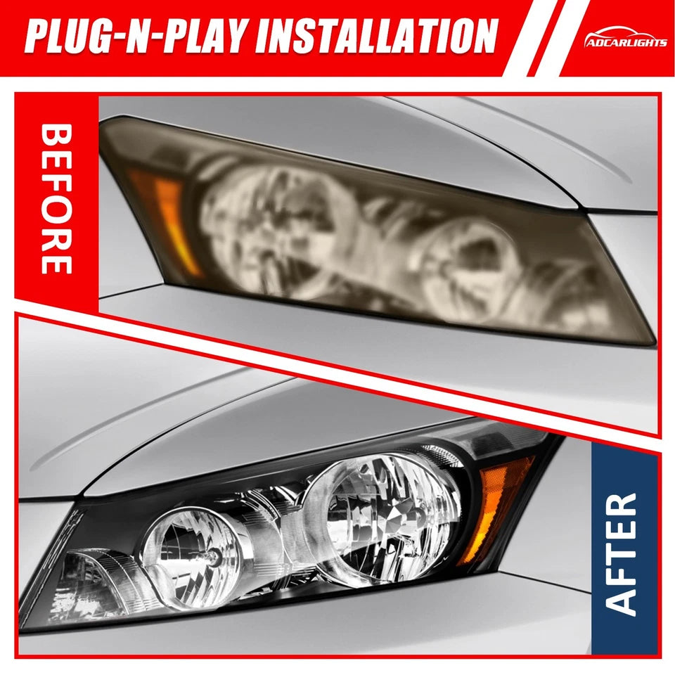 Pair Black Headlights Assembly For 2008-2012 Honda Accord 4Dr Sedan Headlamp L+R