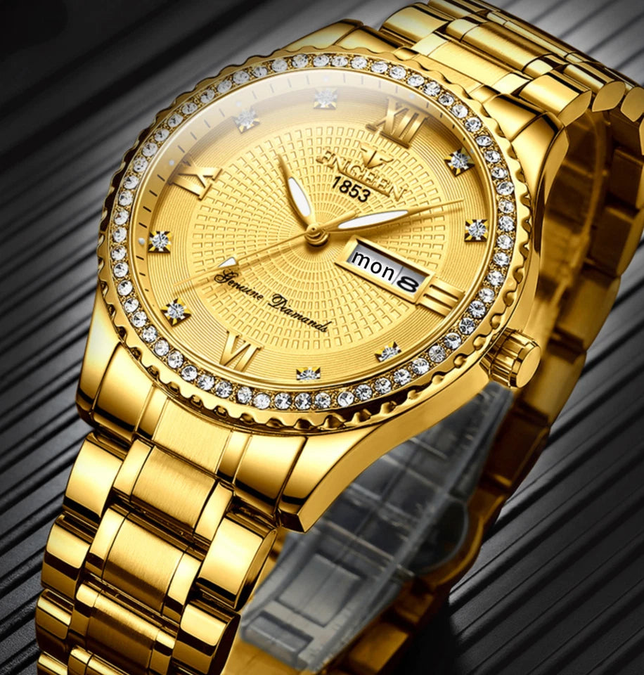 Waterproof Gold Men's Watch Classic Stainless Steel Quartz Analog Business