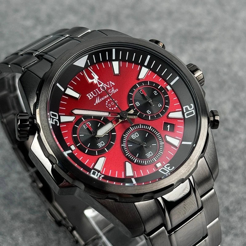 Bulova Marine Star 98B350 Men's Chronograph 43mm Red Dial Quartz Watch