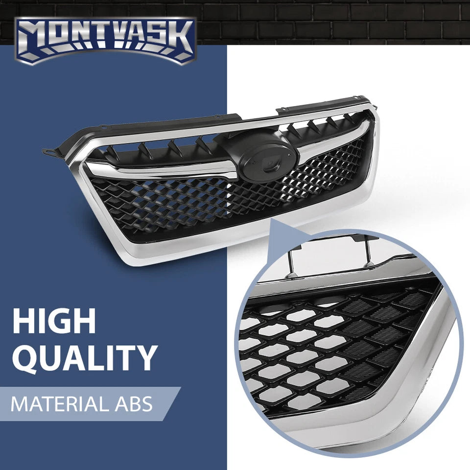 Front Bumper Upper Grille Grill w/ Chrome Trim Fit For 2012-2016 Subaru Impreza