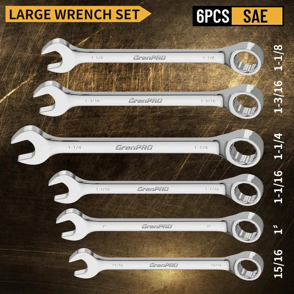 7Piece SAE Wrench Set 15/16 To 11/4 Inch Big Open End Combination Tools