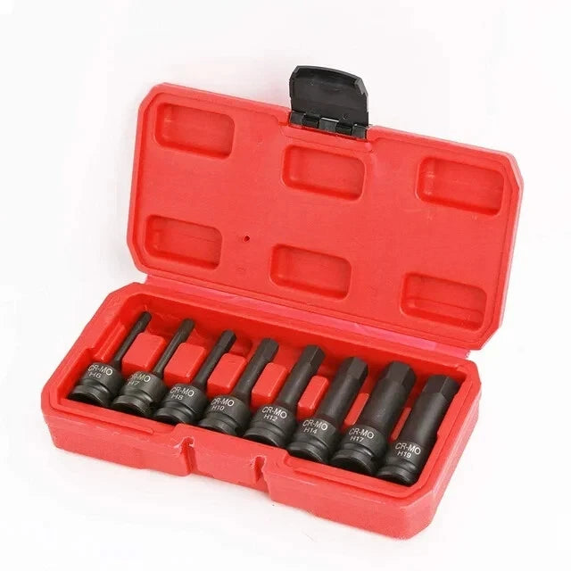 8 Pc 1/2 In Drive SAE Impact Socket Set Hex Bits 3 in Long Bit Air Allen Driver