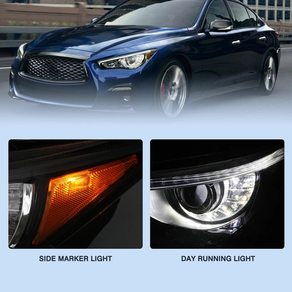 For 2014-2022 Infiniti Q50 w/o AFS LED DRL Projector Headlight Assembly Lamp L+R