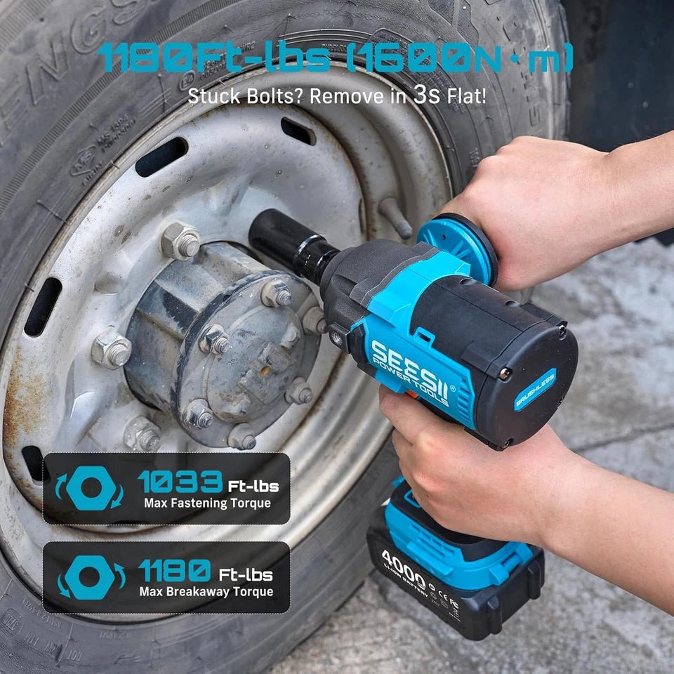 Seesii Auxiliary Handle Cordless Impact Wrench 1600 N·m 1/2 in Brushless Driver