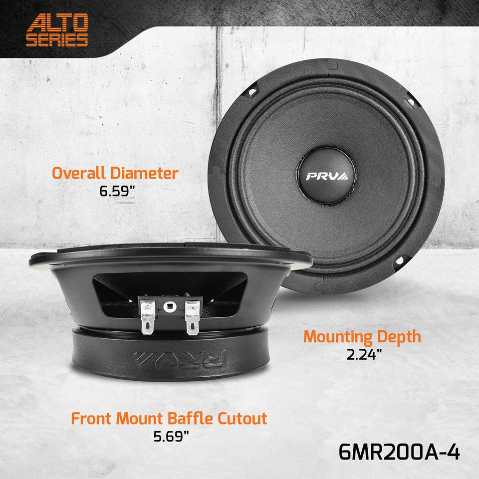 4x PRV Shallow 6.5" Midrange Slim Speakers Car Audio 800 Watts 4 Ohm 6MR200A-4